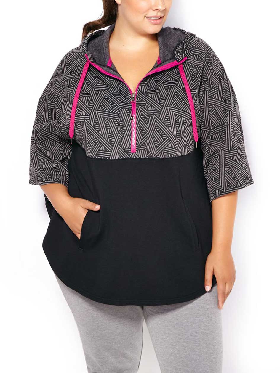 Athleisure - Plus-Size Printed Hooded Poncho Athleisure - Plus-Size Printed Hooded Poncho