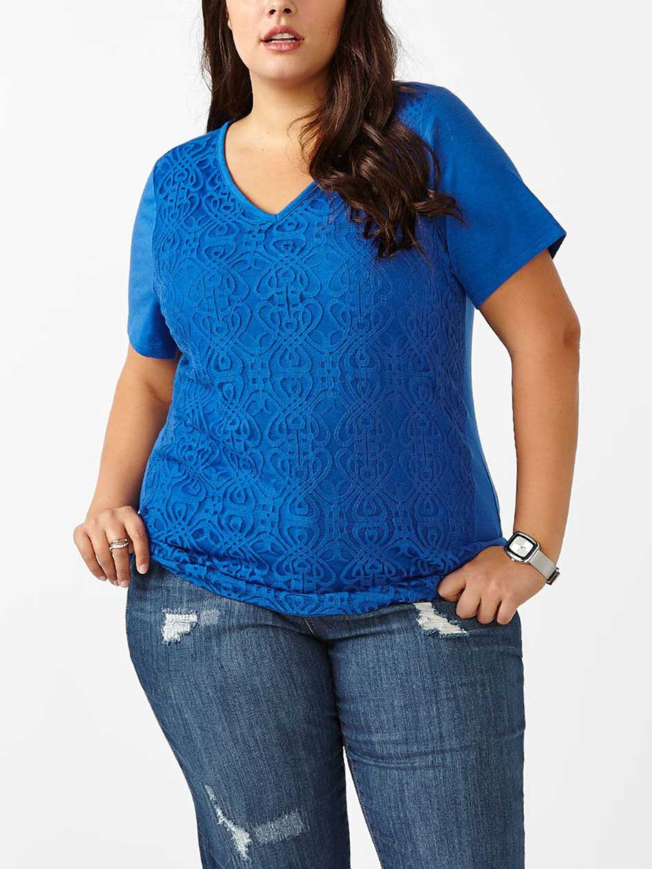 Curve Fit Lace Front V-Neck T-Shirt Curve Fit Lace Front V-Neck T-Shirt