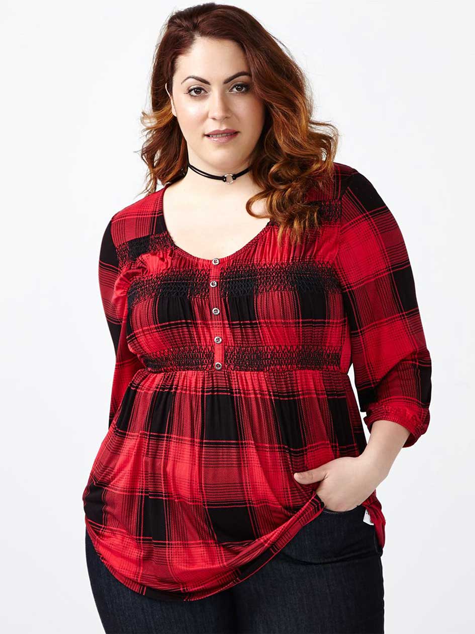 d/c JEANS Printed Smocked Top d/c JEANS Printed Smocked Top