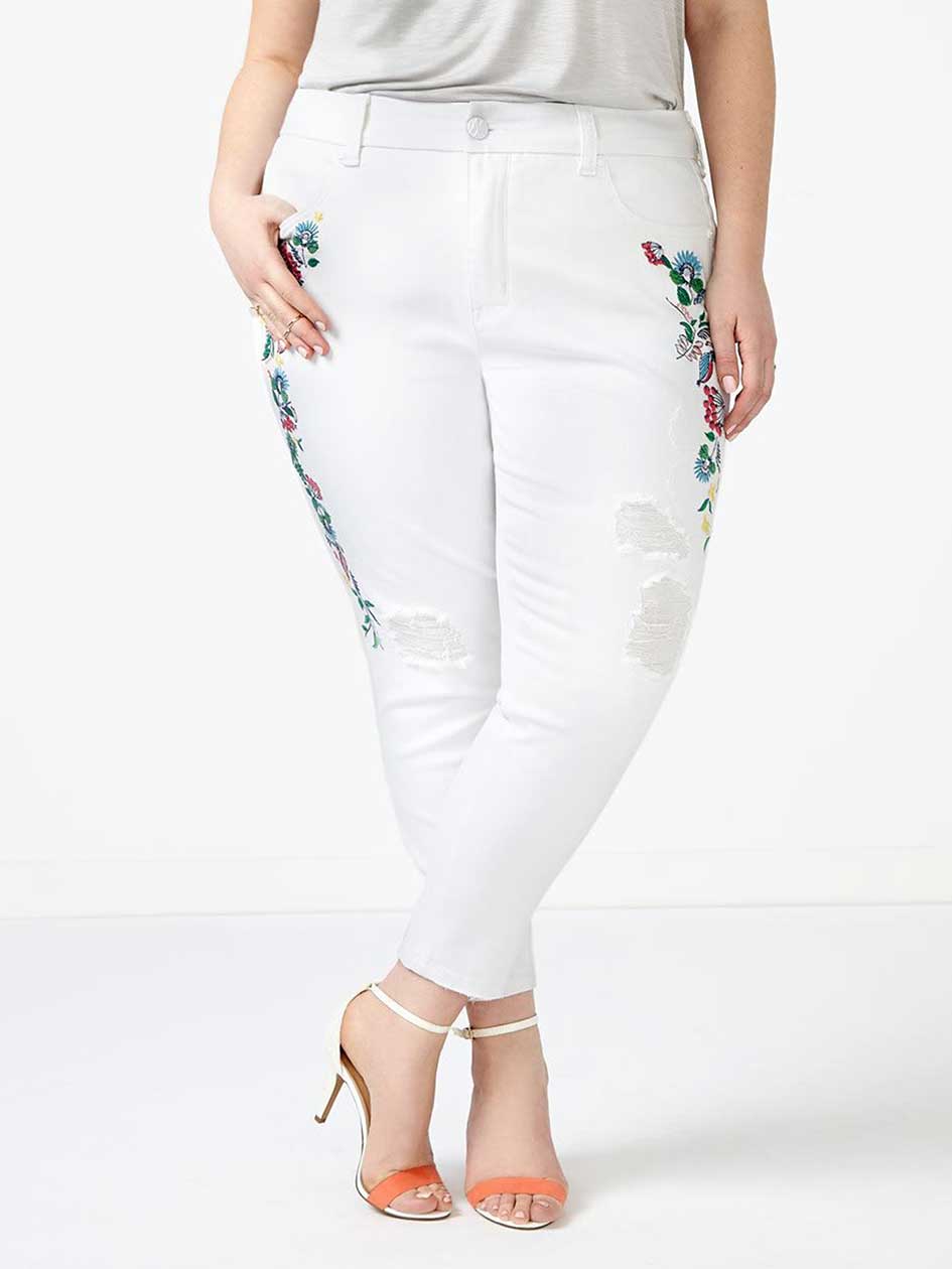 MELISSA McCARTHY Embroidered White Pencil Ankle Jean MELISSA McCARTHY Embroidered White Pencil Ankle Jean