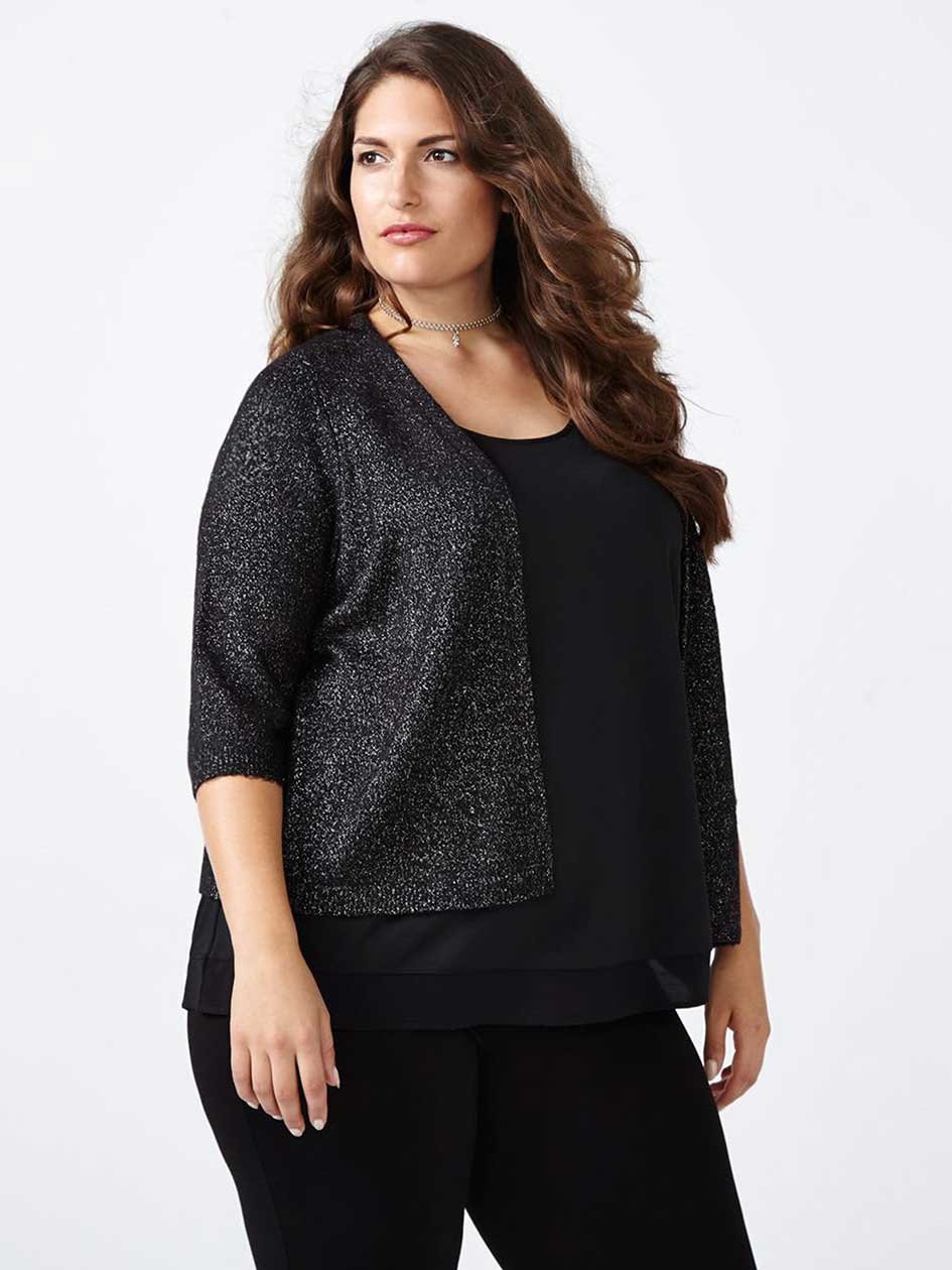 Elbow Sleeve Shimmer Open Cardigan Elbow Sleeve Shimmer Open Cardigan