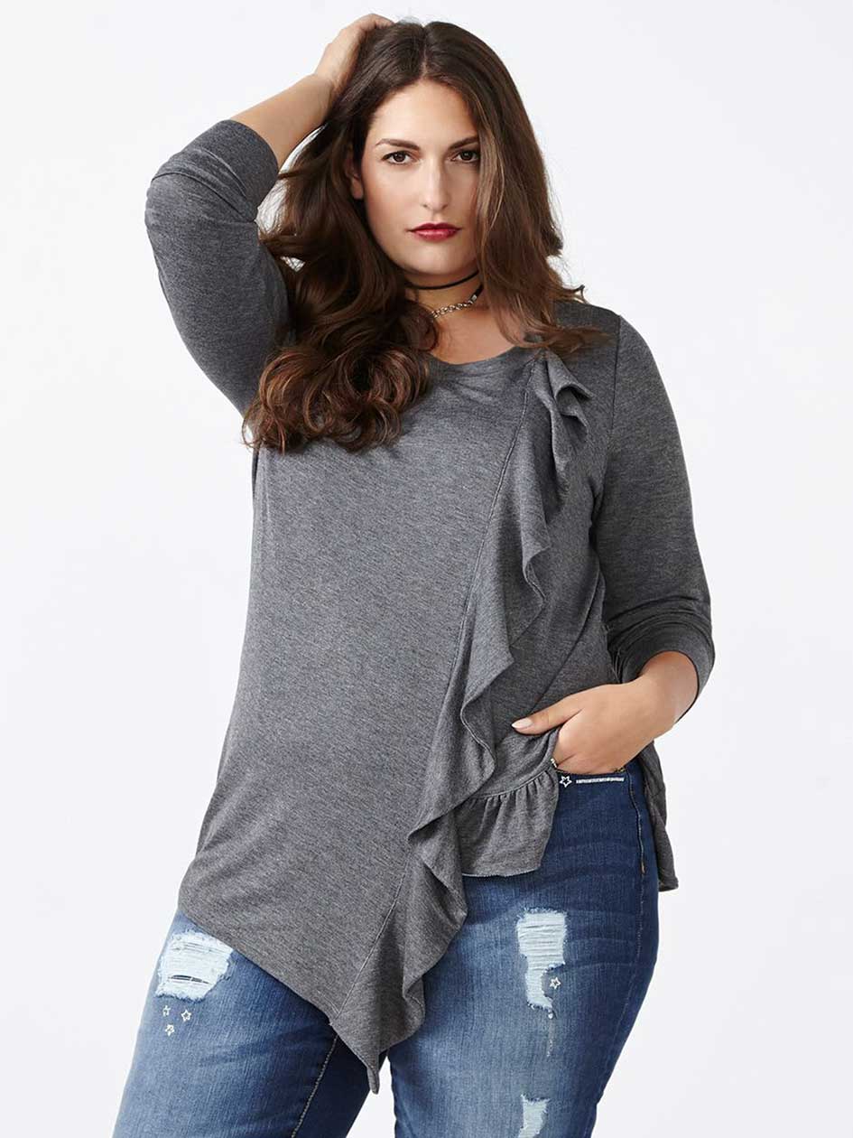 d/c JEANS Long Sleeve Asymmetric Top with Ruffle d/c JEANS Long Sleeve Asymmetric Top with Ruffle