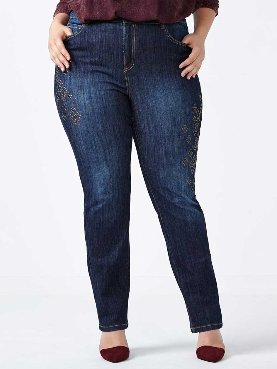 d/c JEANS Petite Slightly Curvy Fit Straight Leg Embellished Jean d/c JEANS Petite Slightly Curvy Fit Straight Leg Embellished Jean