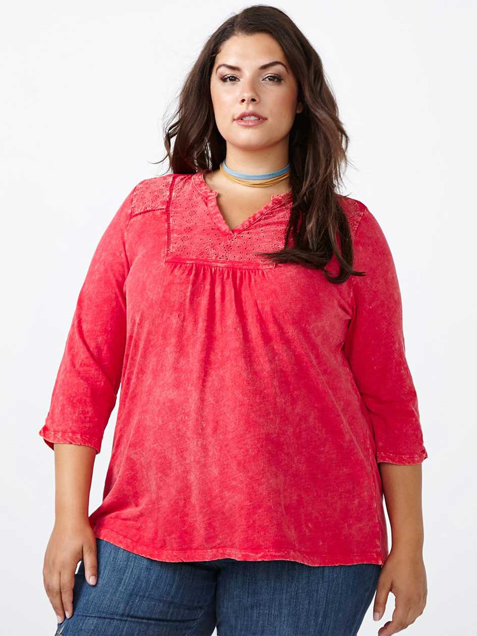 d/c JEANS 3/4 Sleeve Split Neck Cotton Top d/c JEANS 3/4 Sleeve Split Neck Cotton Top