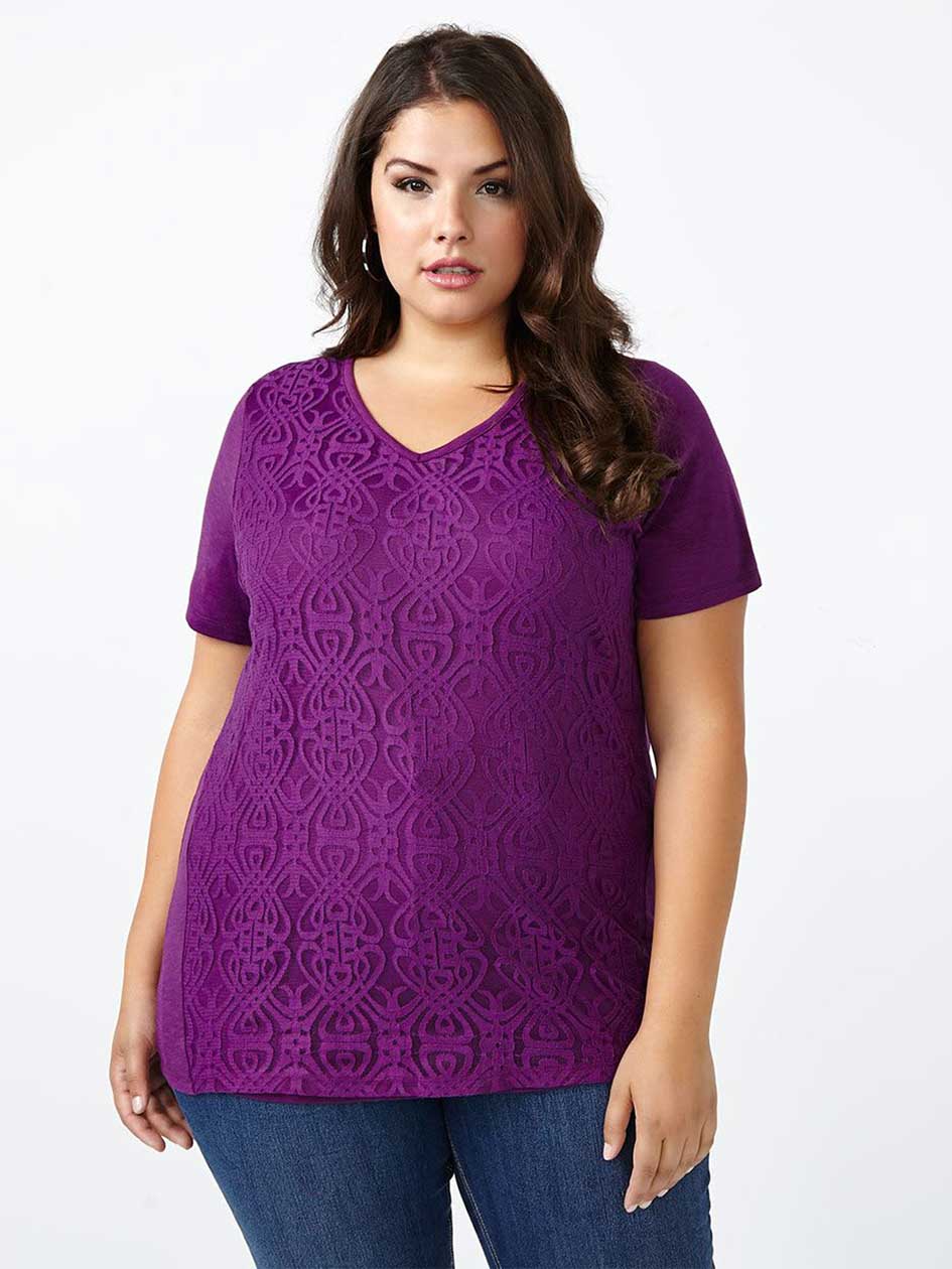 Curve Fit Lace Front V-Neck T-Shirt Curve Fit Lace Front V-Neck T-Shirt