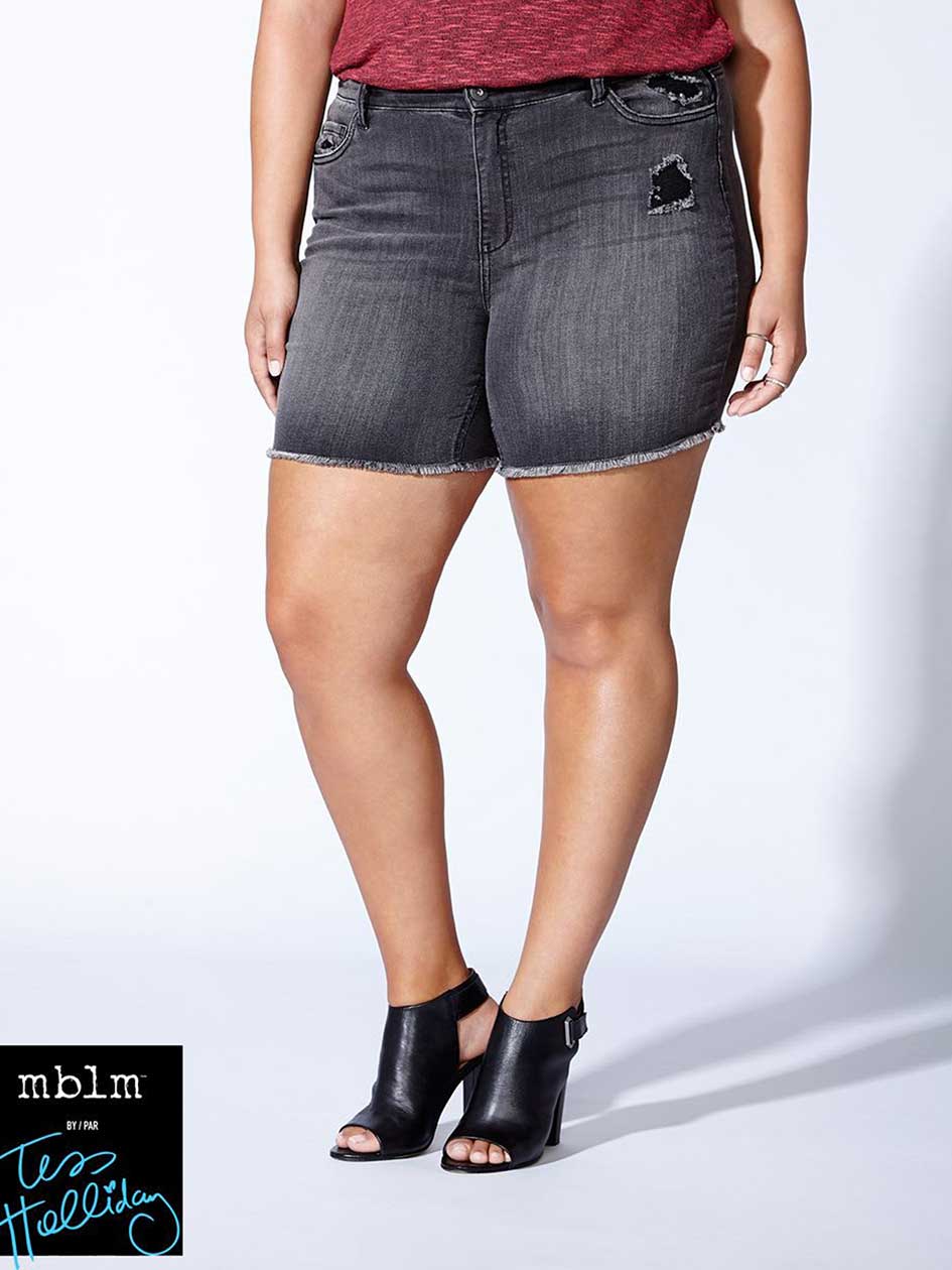Tess Holliday - Grey Distressed Denim Short Tess Holliday - Grey Distressed Denim Short