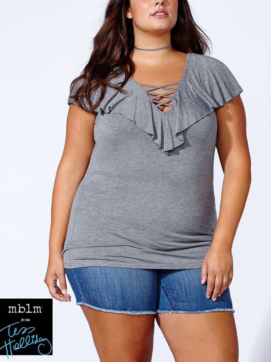 Tess Holliday - Ruffled Lace Up T-Shirt Tess Holliday - Ruffled Lace Up T-Shirt