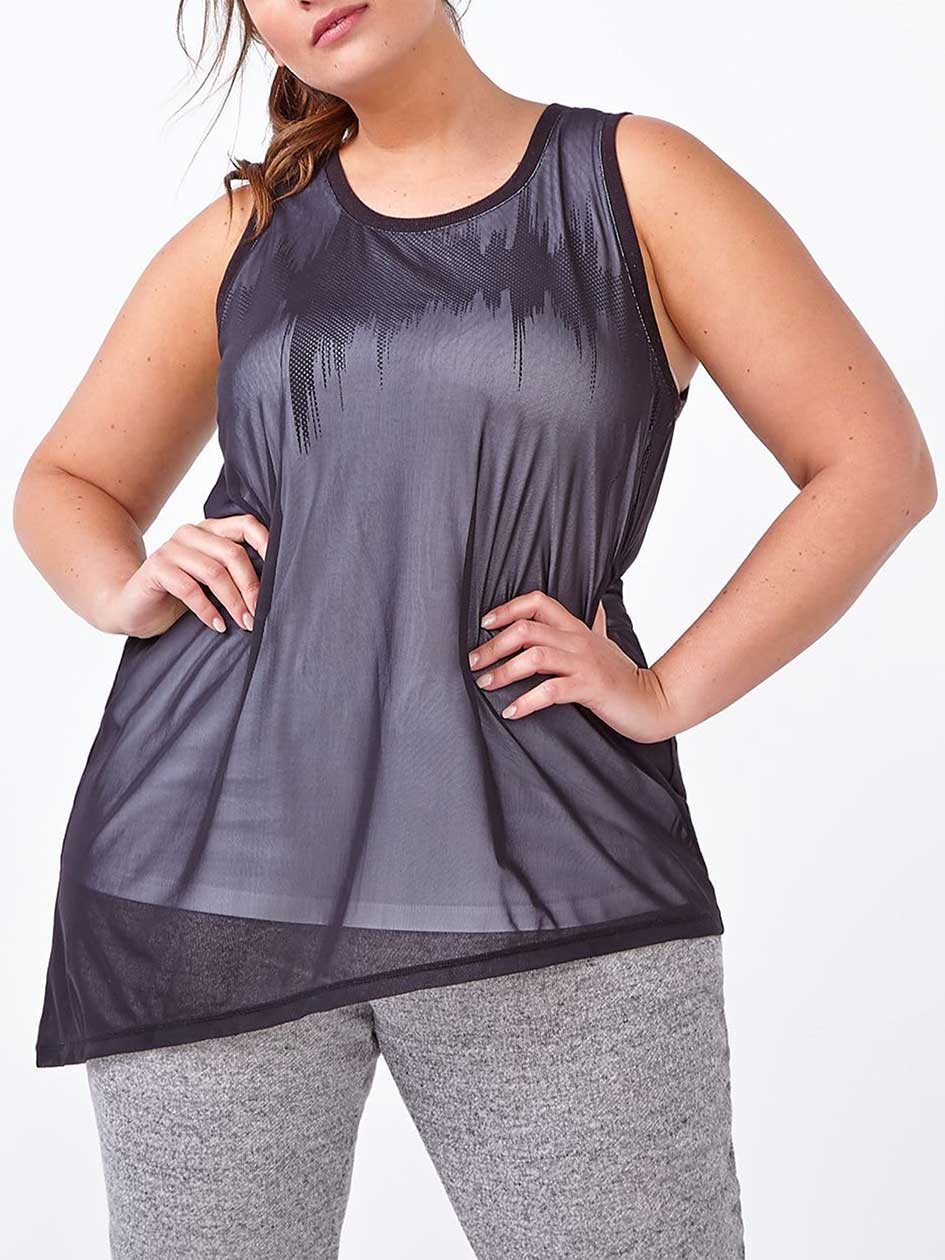 Athleisure - Plus-Size Asymmetric Mesh Tank Top Athleisure - Plus-Size Asymmetric Mesh Tank Top