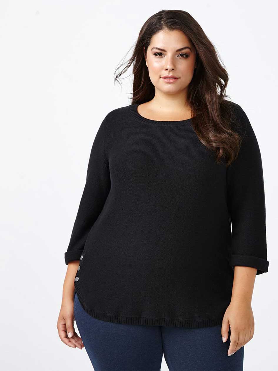 3/4 Sleeve Knit Sweater with Snap Buttons 3/4 Sleeve Knit Sweater with Snap Buttons