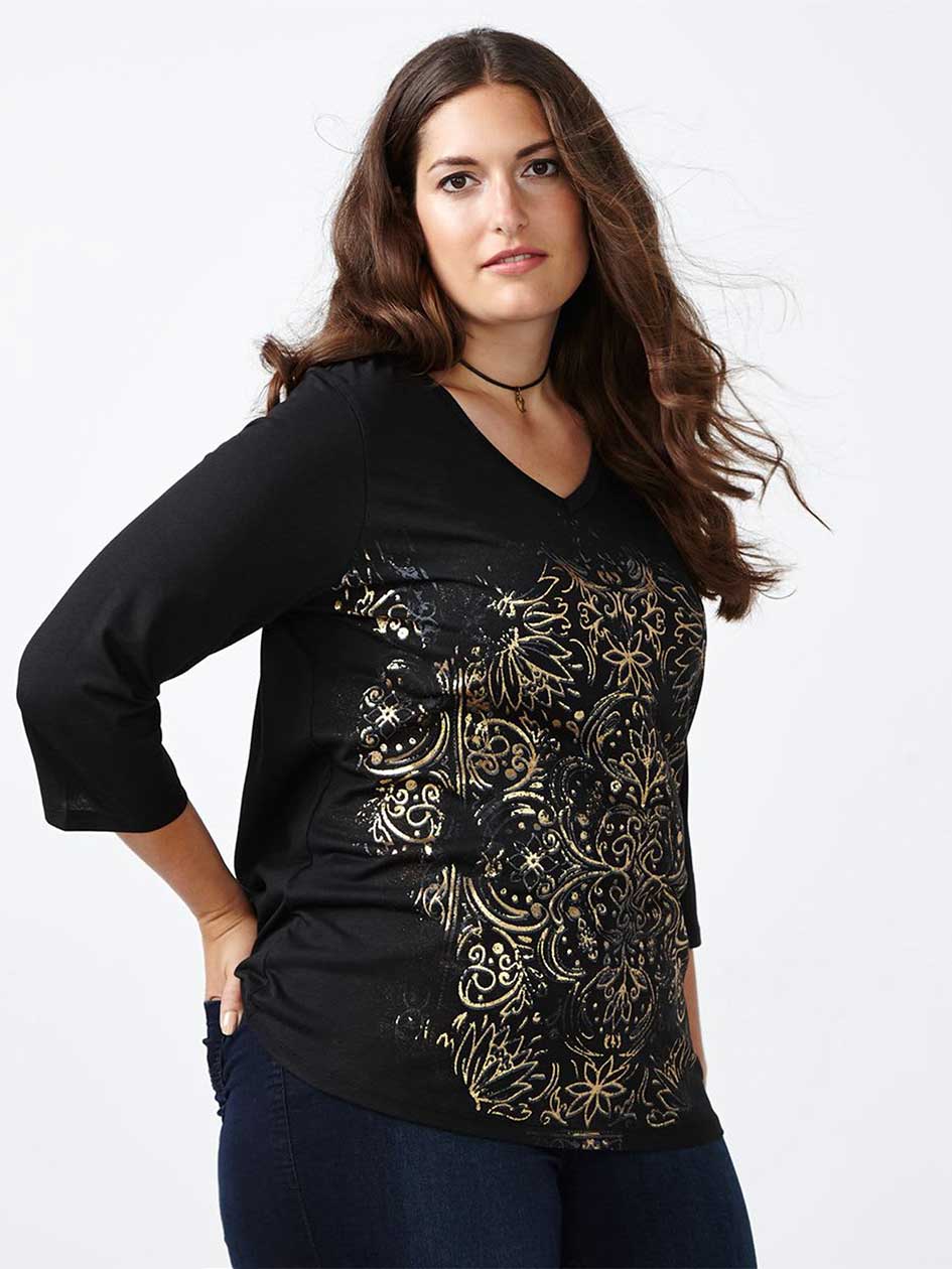 Girlfriend Fit 3/4 Sleeve Printed T-Shirt Girlfriend Fit 3/4 Sleeve Printed T-Shirt