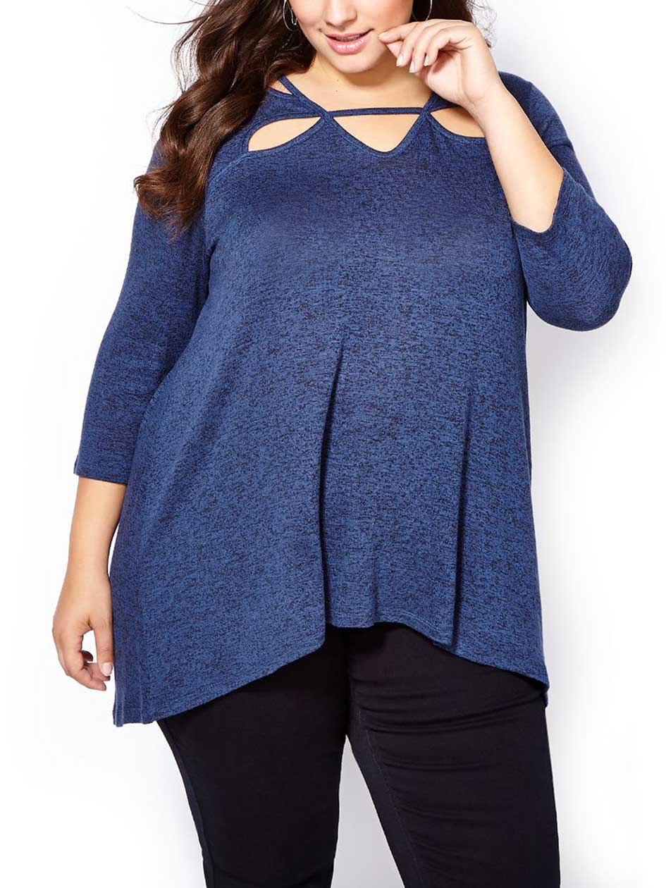 d/c JEANS 3/4 Sleeve Swing Top with Cut-Outs d/c JEANS 3/4 Sleeve Swing Top with Cut-Outs