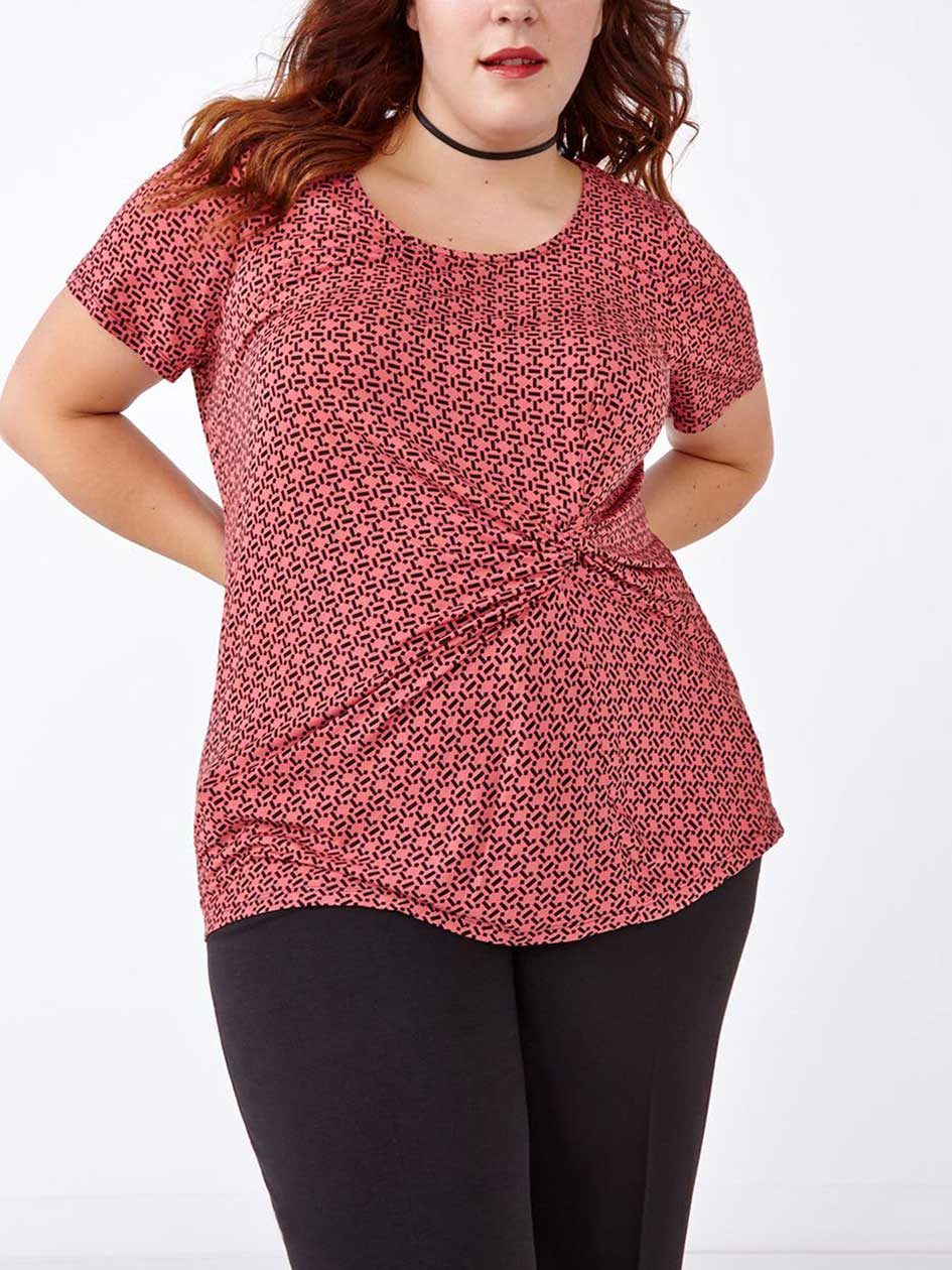Short Sleeve Printed Top With Front Knot Short Sleeve Printed Top With Front Knot