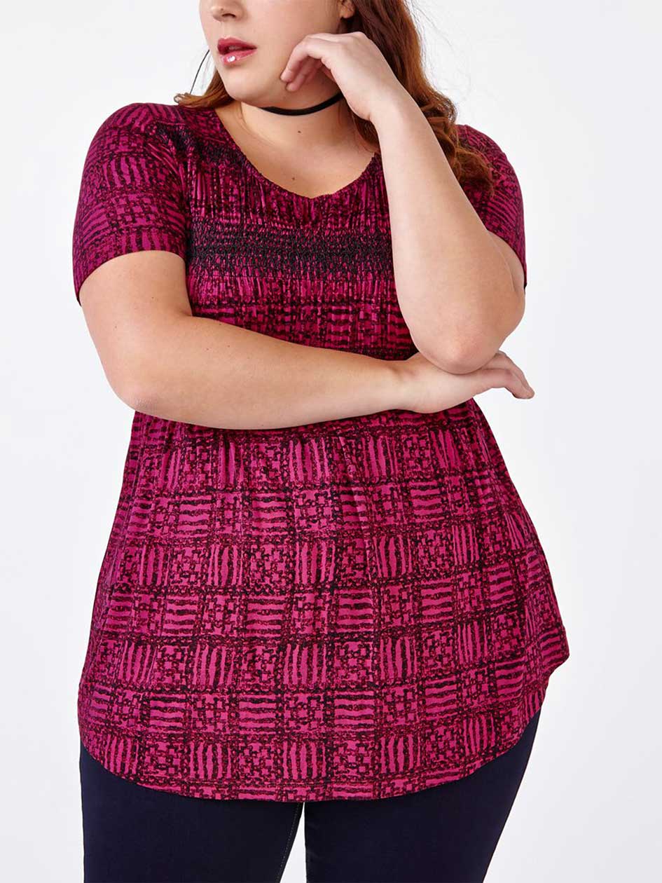 Short Sleeve Printed Smocked Top Short Sleeve Printed Smocked Top