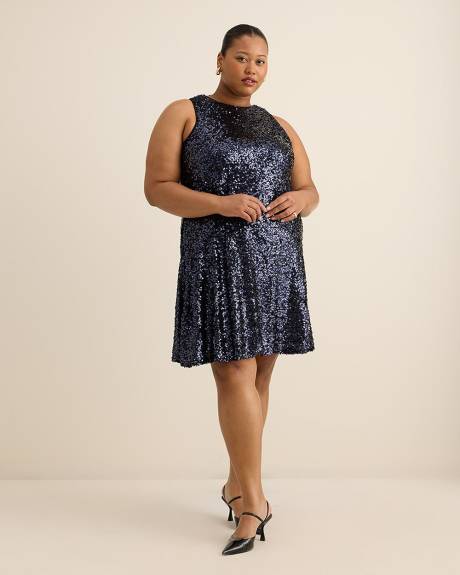 Flared Sequined Sleeveless Dress with Back Bow Flared Sequined Sleeveless Dress with Back Bow