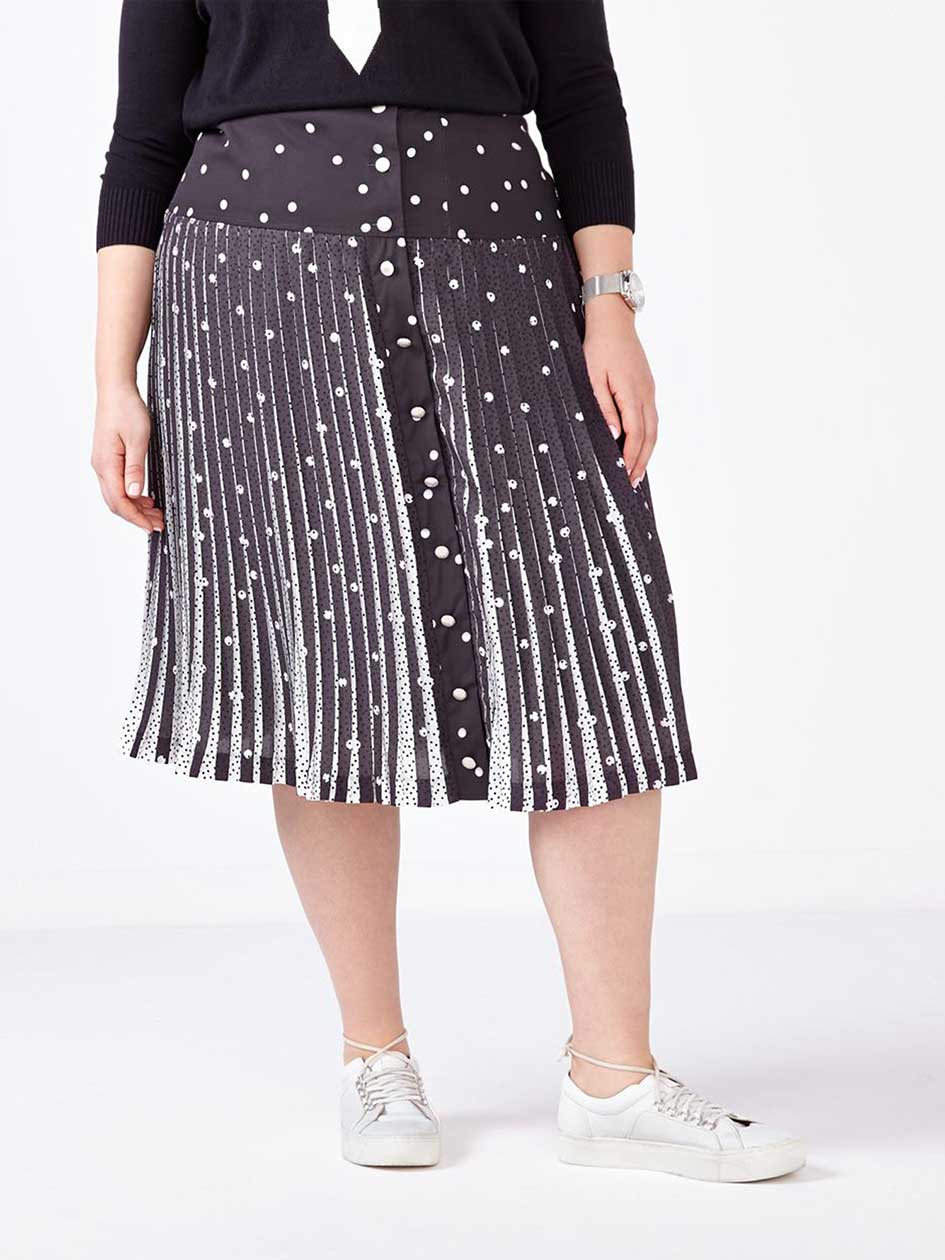 MELISSA McCARTHY Pleated Printed Skirt.Black Dots.28 MELISSA McCARTHY Pleated Printed Skirt.Black Dots.28
