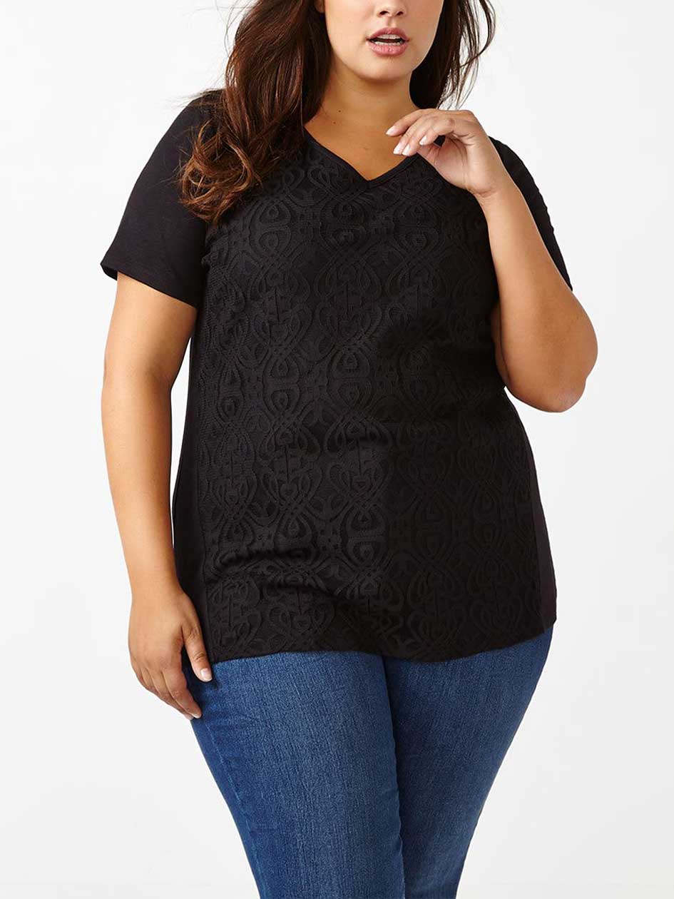 Shaped Fit Lace Front V-Neck T-Shirt Shaped Fit Lace Front V-Neck T-Shirt