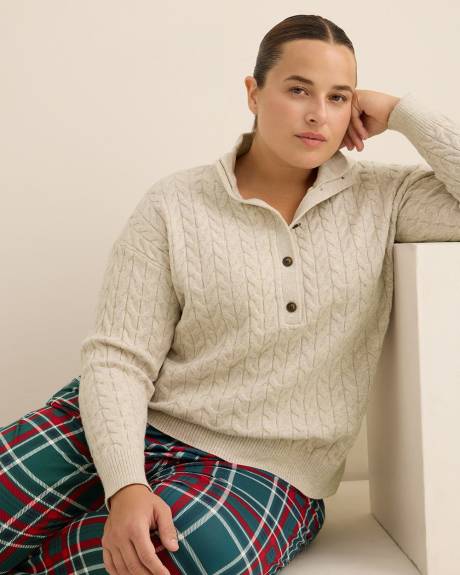 Half-Placket Cable Knit Sweater Half-Placket Cable Knit Sweater