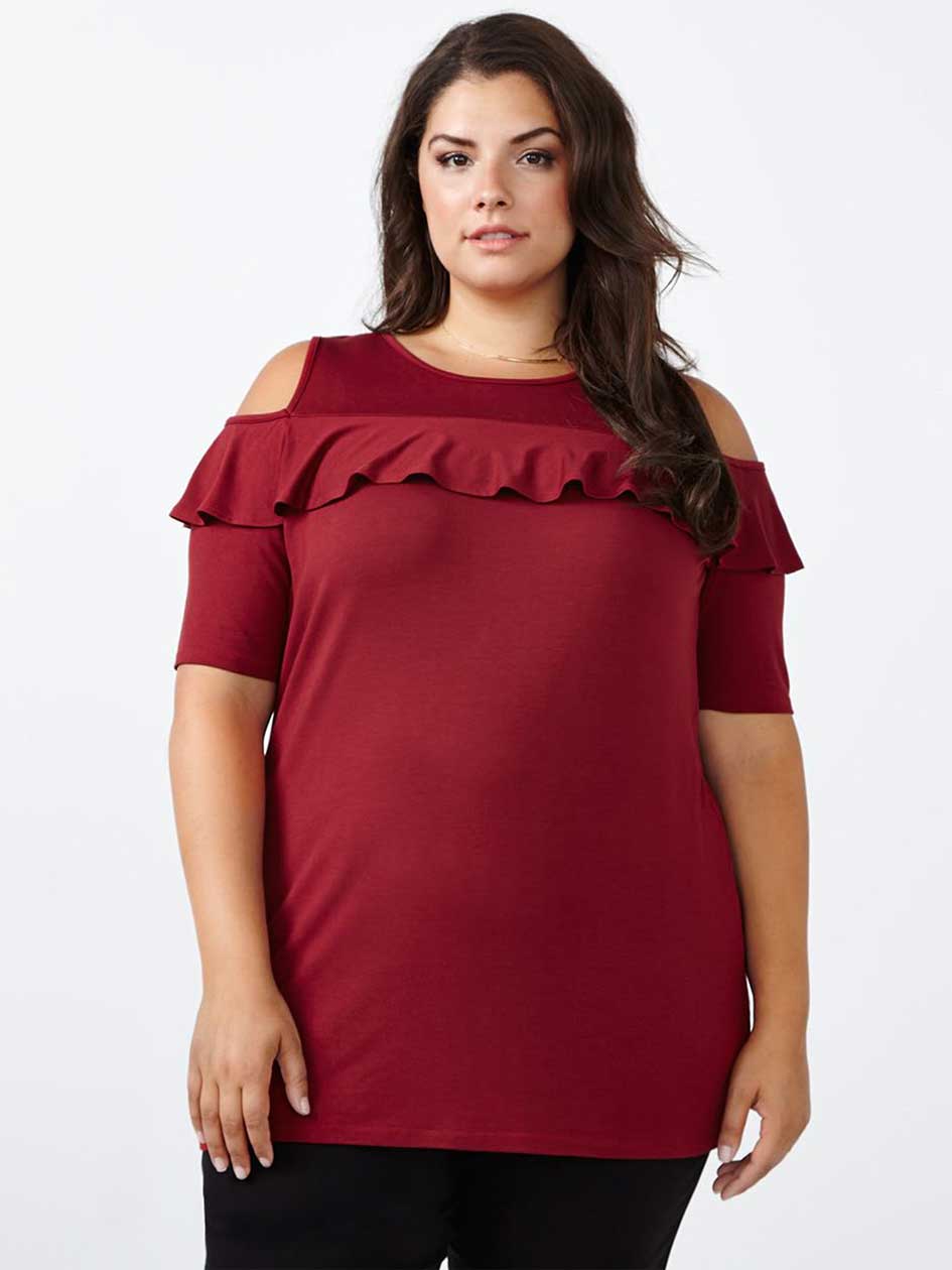 Ruffled Cold Shoulder Top Ruffled Cold Shoulder Top