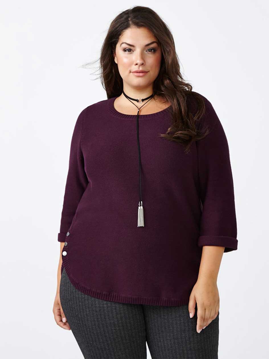 3/4 Sleeve Knit Sweater with Snap Buttons 3/4 Sleeve Knit Sweater with Snap Buttons