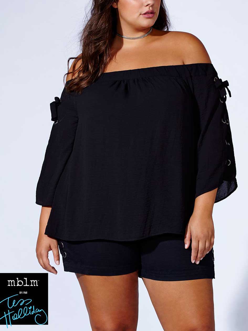 Tess Holliday - 3/4 Lace Up Sleeve Off Shoulder Top Tess Holliday - 3/4 Lace Up Sleeve Off Shoulder Top