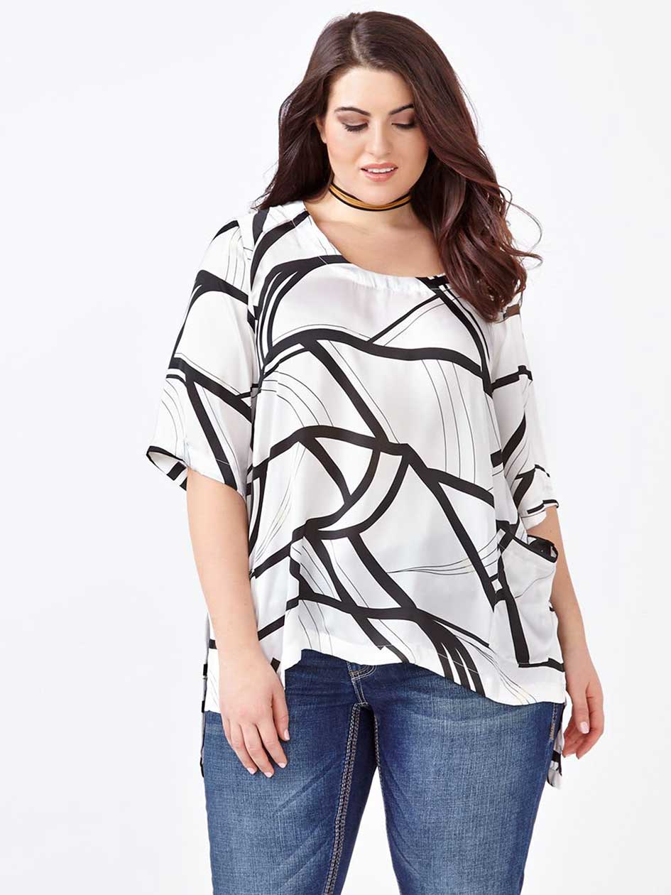 MELISSA McCARTHY Elbow Sleeve Printed Blouse MELISSA McCARTHY Elbow Sleeve Printed Blouse