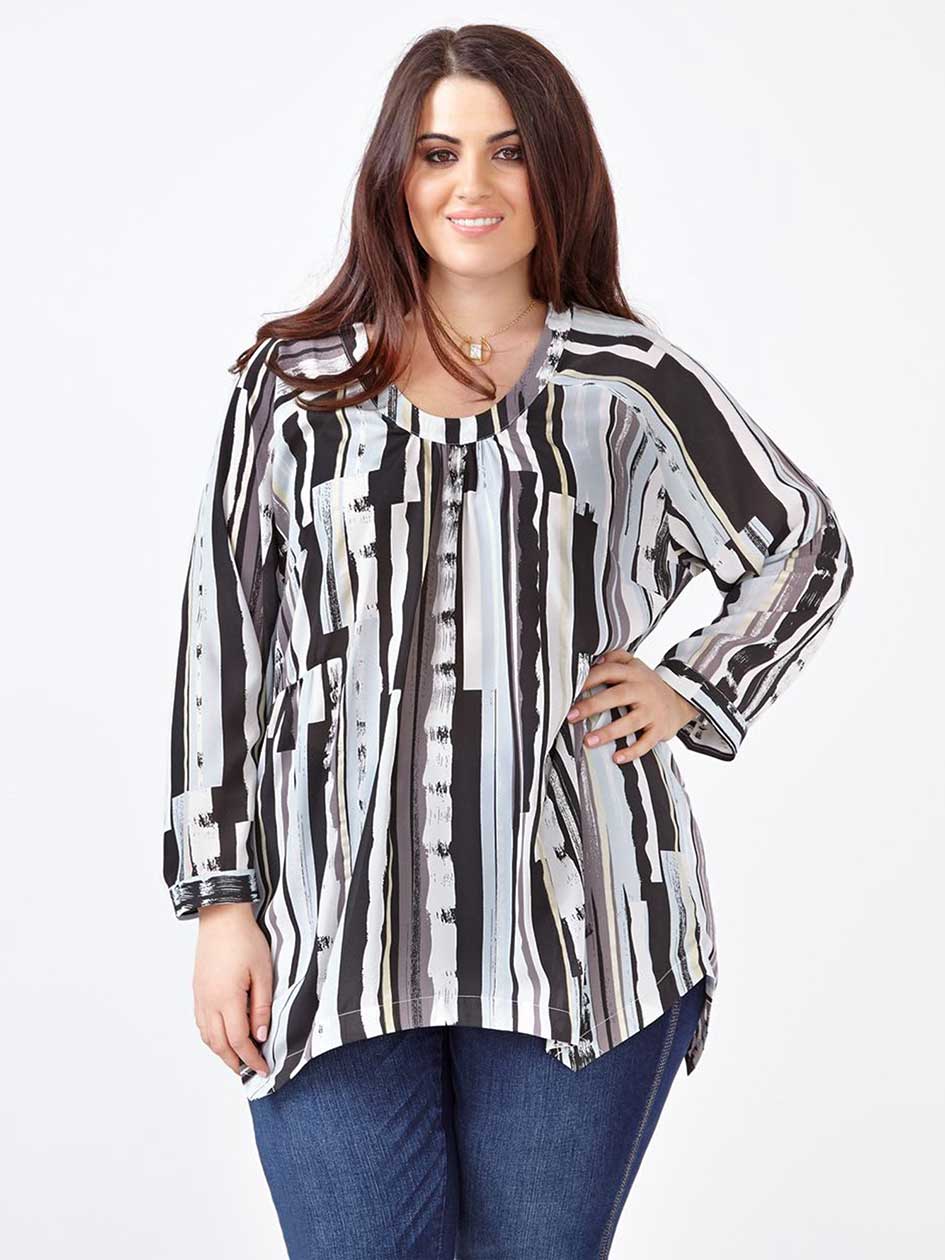 MELISSA McCARTHY Long Sleeve Printed Sharkbite Blouse MELISSA McCARTHY Long Sleeve Printed Sharkbite Blouse