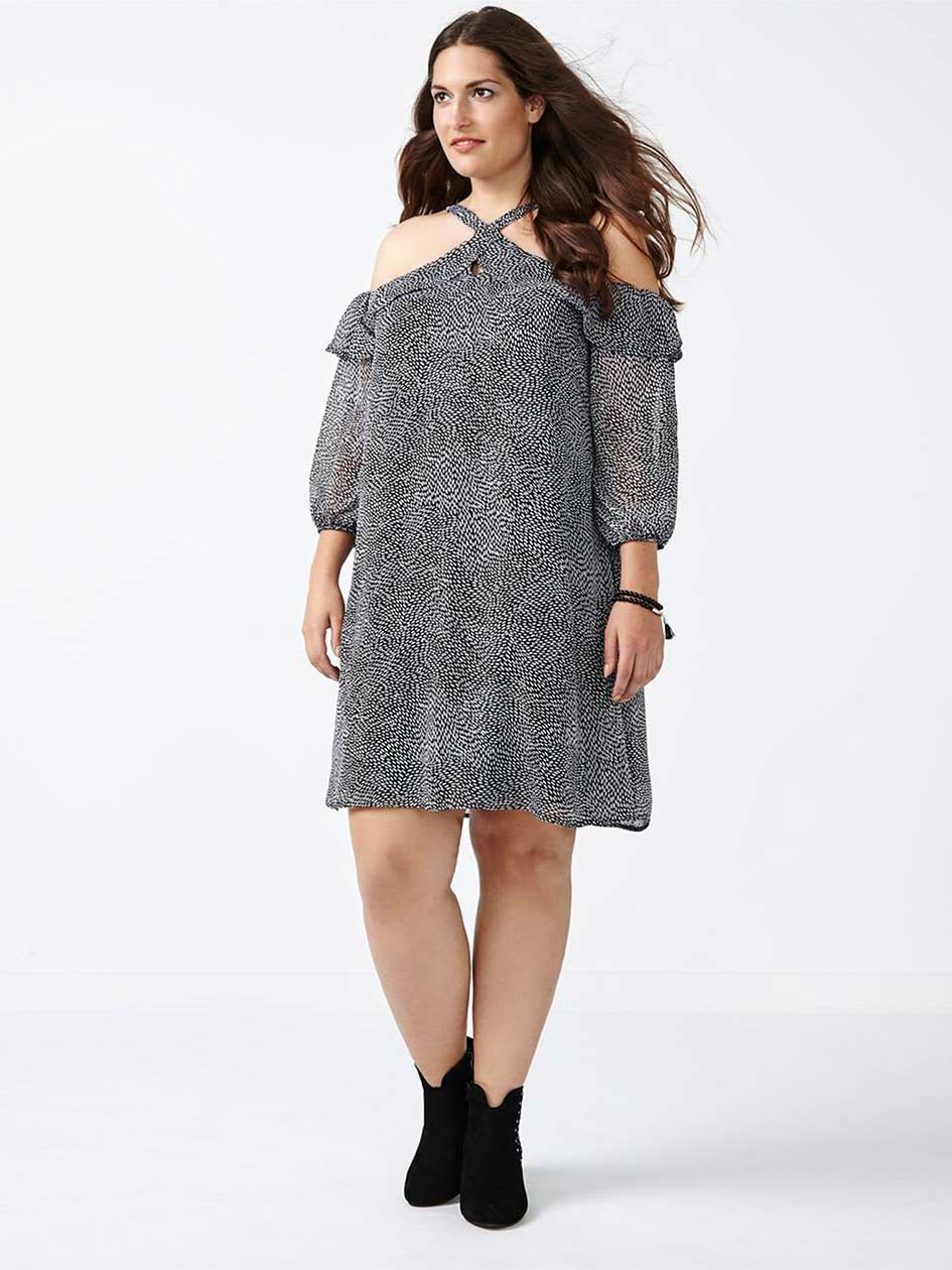 ONLINE ONLY Long Sleeve Printed Cold Shoulder Dress ONLINE ONLY Long Sleeve Printed Cold Shoulder Dress