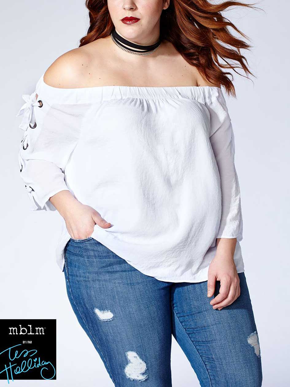 Tess Holliday - 3/4 Lace Up Sleeve Off Shoulder Top Tess Holliday - 3/4 Lace Up Sleeve Off Shoulder Top
