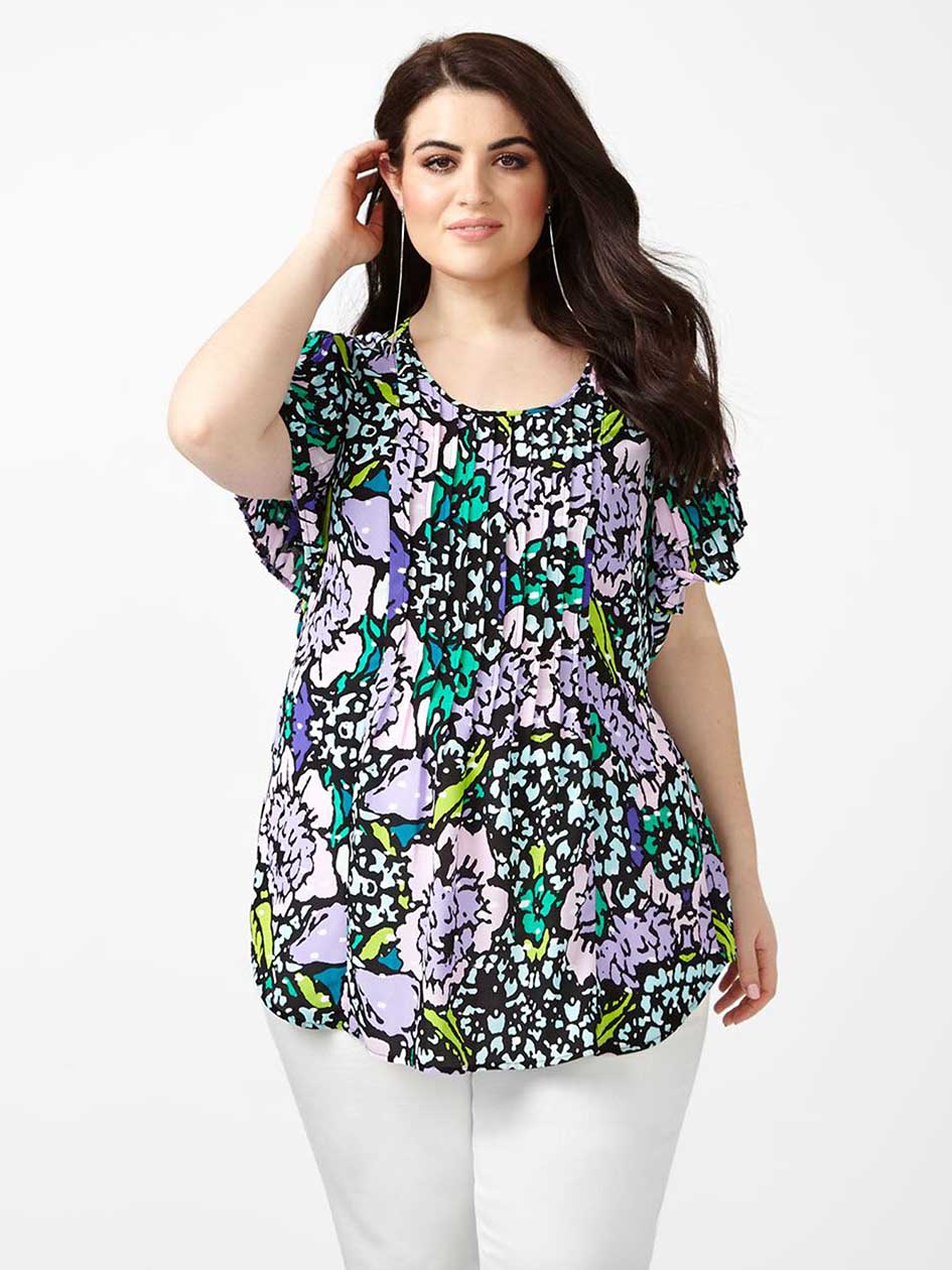 MELISSA McCARTHY Short Sleeve Printed Pintuck Top MELISSA McCARTHY Short Sleeve Printed Pintuck Top