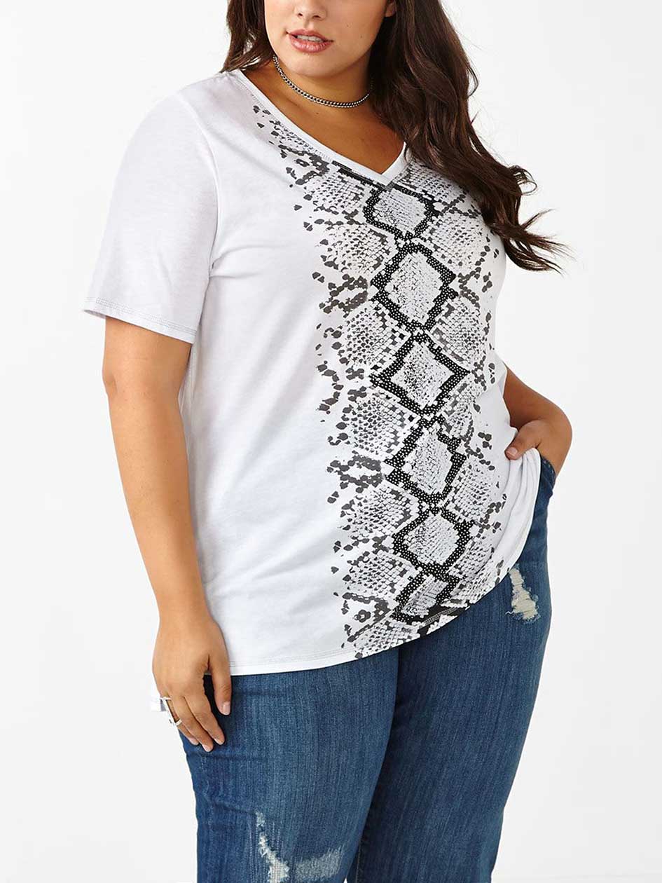 Girlfriend Fit V-Neck Printed T-Shirt Girlfriend Fit V-Neck Printed T-Shirt