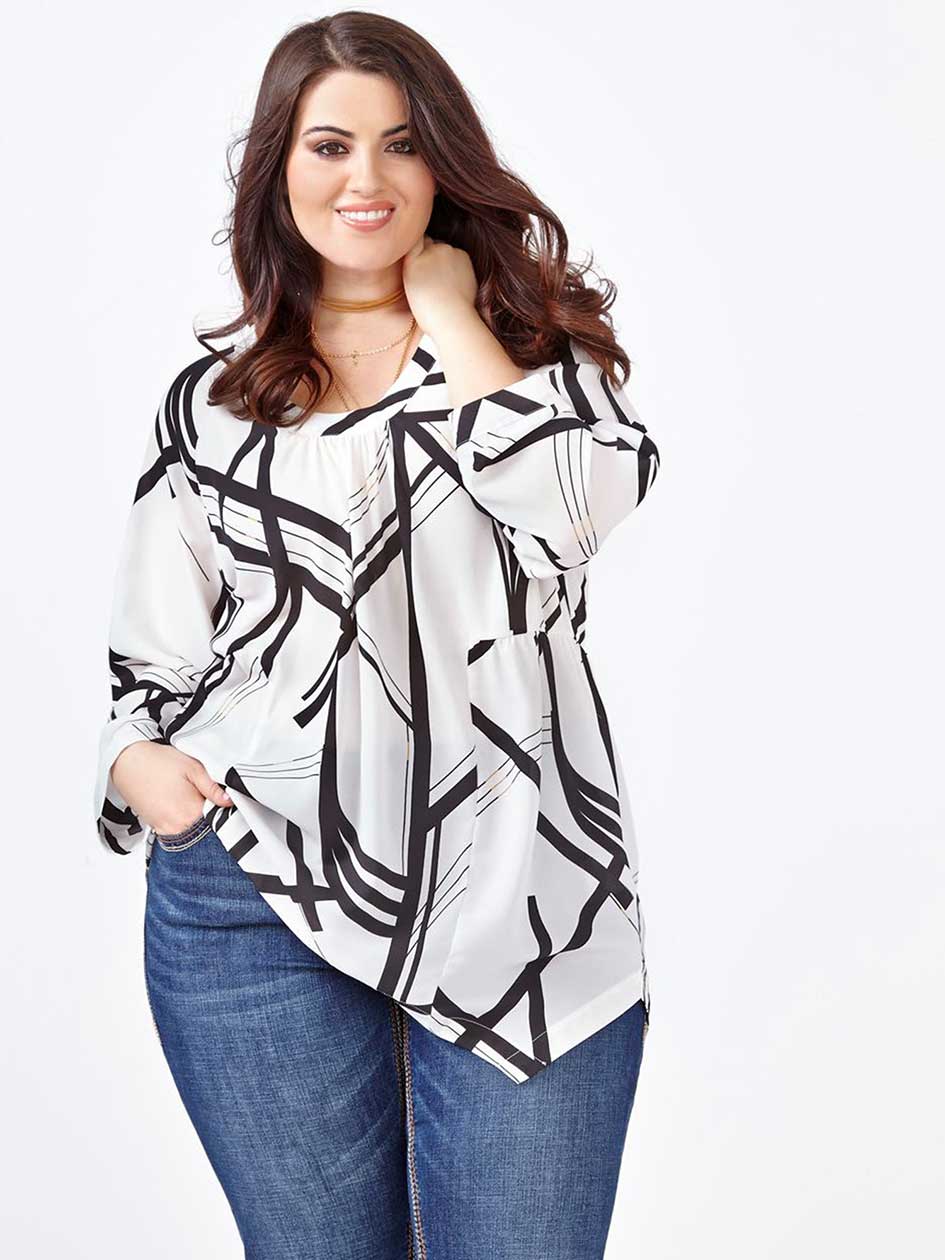 MELISSA McCARTHY Long Sleeve Printed Sharkbite Blouse MELISSA McCARTHY Long Sleeve Printed Sharkbite Blouse