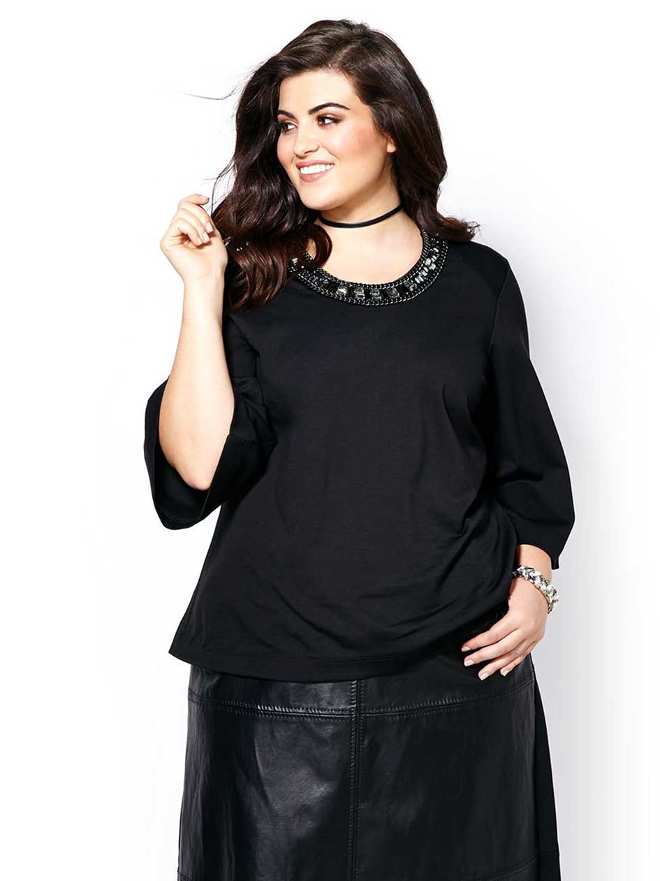 MELISSA McCARTHY 3/4 Sleeve Bejeweled Neck Top MELISSA McCARTHY 3/4 Sleeve Bejeweled Neck Top