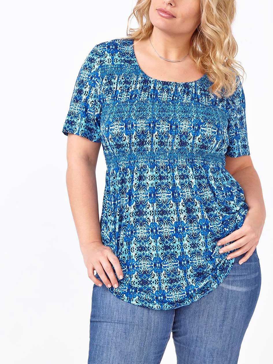 Short Sleeve Printed Smocked Top Short Sleeve Printed Smocked Top
