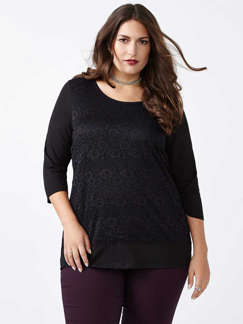 Curve Fit 3/4 Sleeve Lace Front T-Shirt Curve Fit 3/4 Sleeve Lace Front T-Shirt