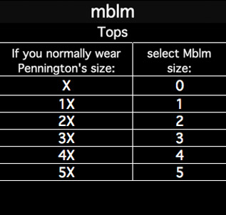 Penningtons Size Chart