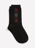 Black Rolled-Edge Crew Socks with Argyle Print