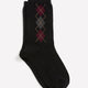 Black Rolled-Edge Crew Socks with Argyle Print