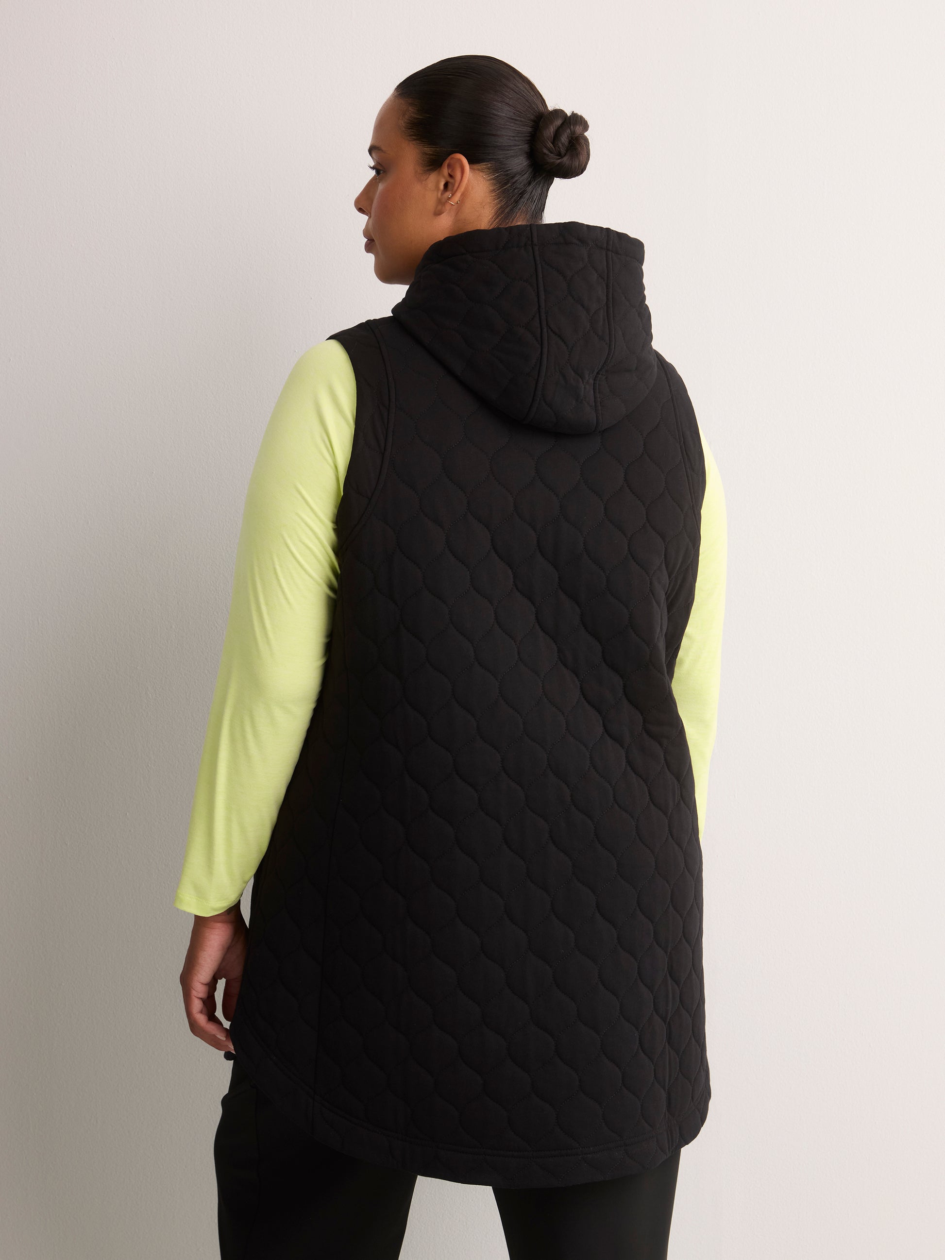 Long Quilted Knit Sleeveless Hooded Vest - Active Zone