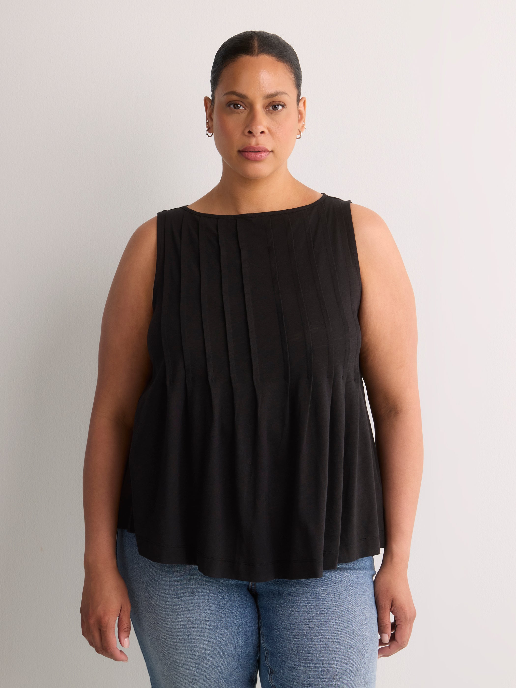 Sleeveless Swing Pintuck Knit Top