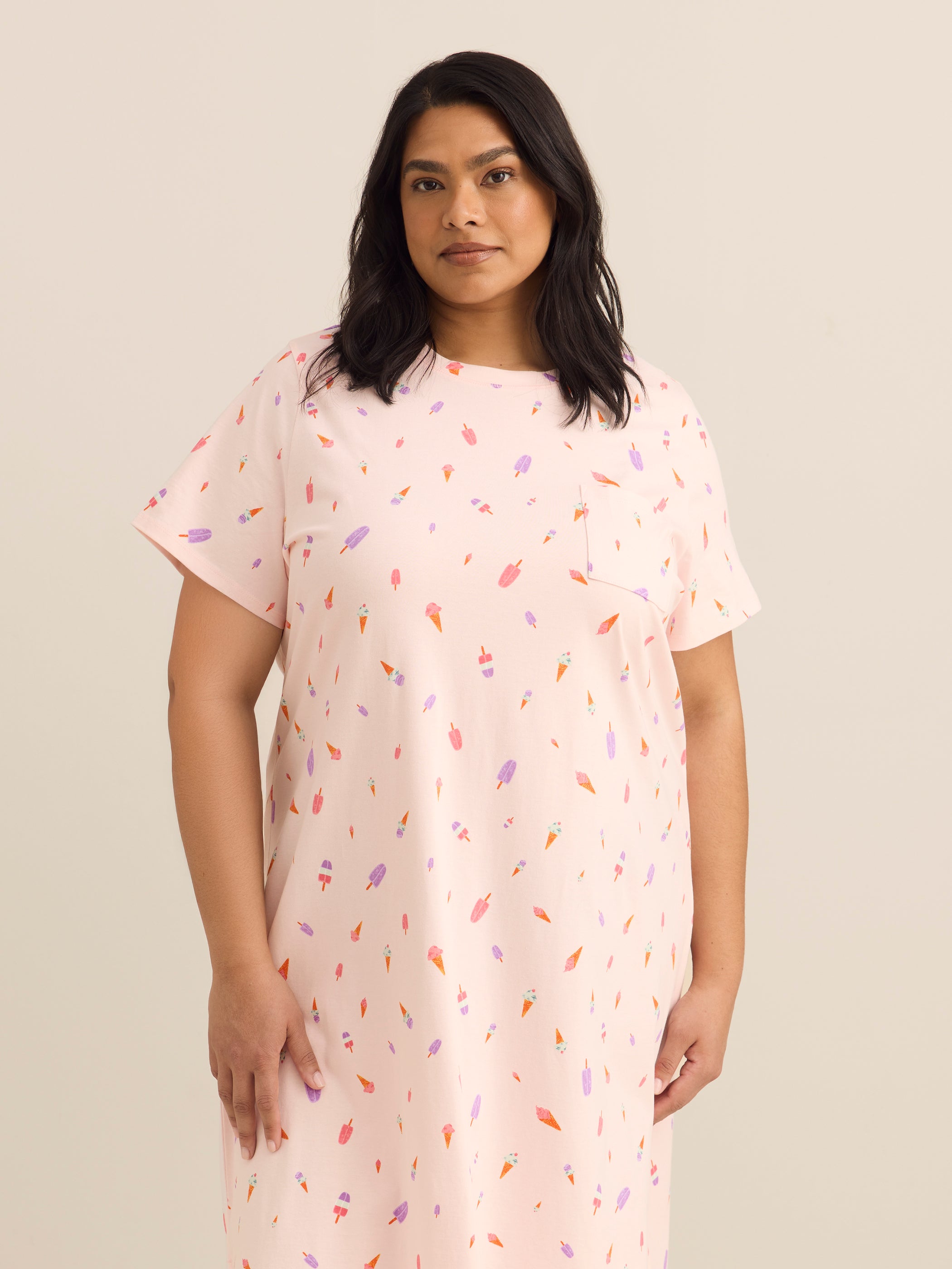 Pink Ice Cream-Print Long Short-Sleeve Sleepshirt - ti Voglio