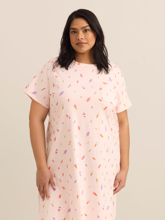 Pink Ice Cream-Print Long Short-Sleeve Sleepshirt - ti Voglio