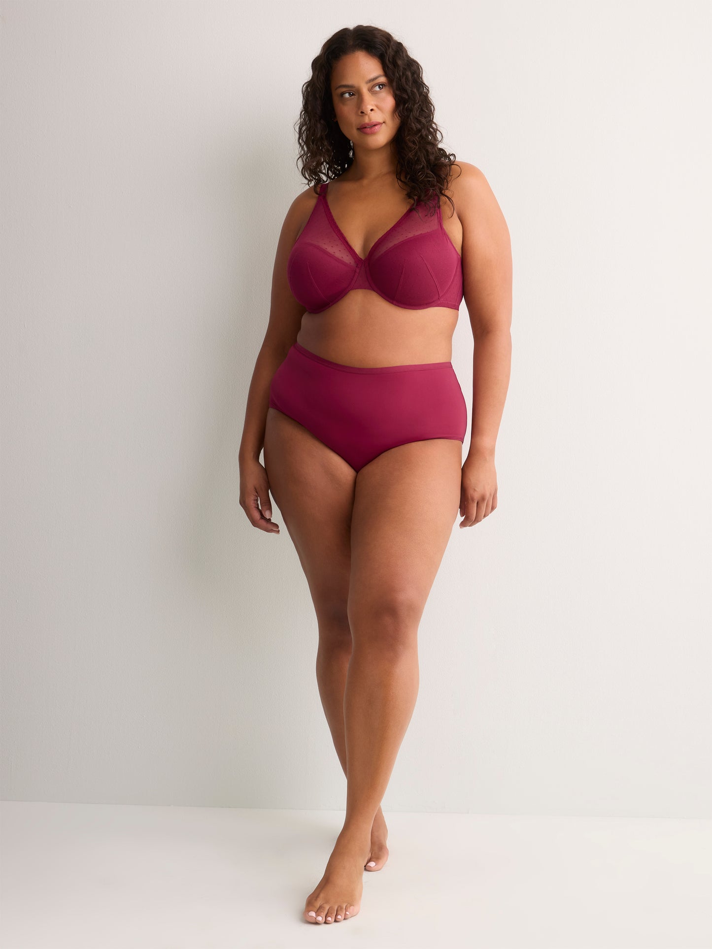 Red Underwire Clip Dot Mesh Balconette Bra with Lace - Déesse