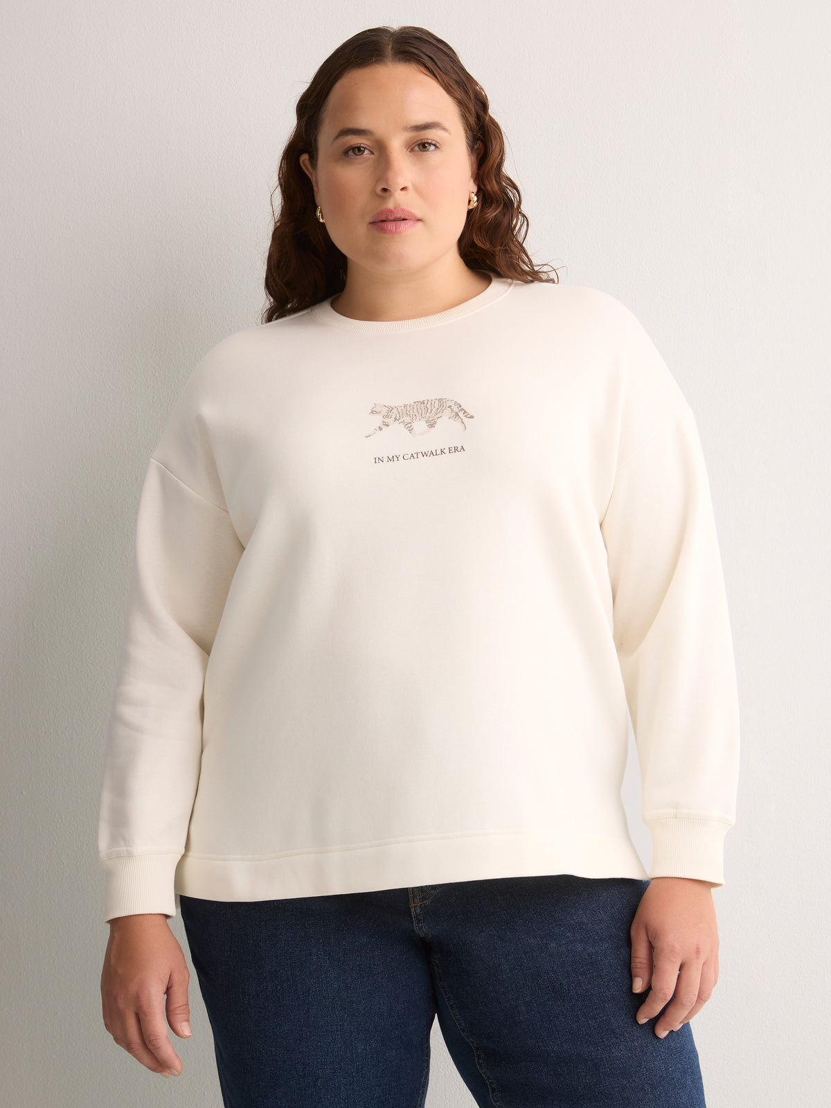 Loose French Terry Pullover with Front Embroidery