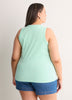 Scoop-Neck Embroidered Ribbed Knit Fitted Tank Top