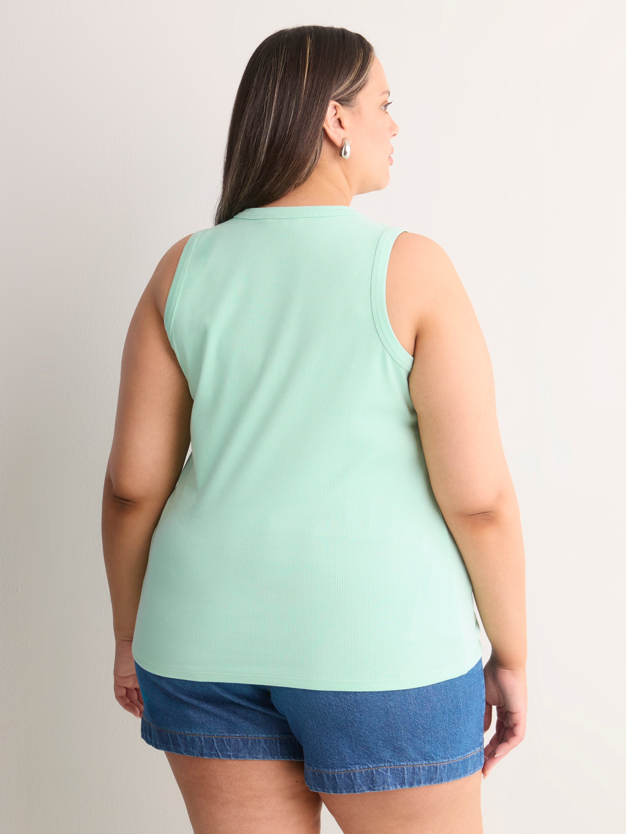 Scoop-Neck Embroidered Ribbed Knit Fitted Tank Top