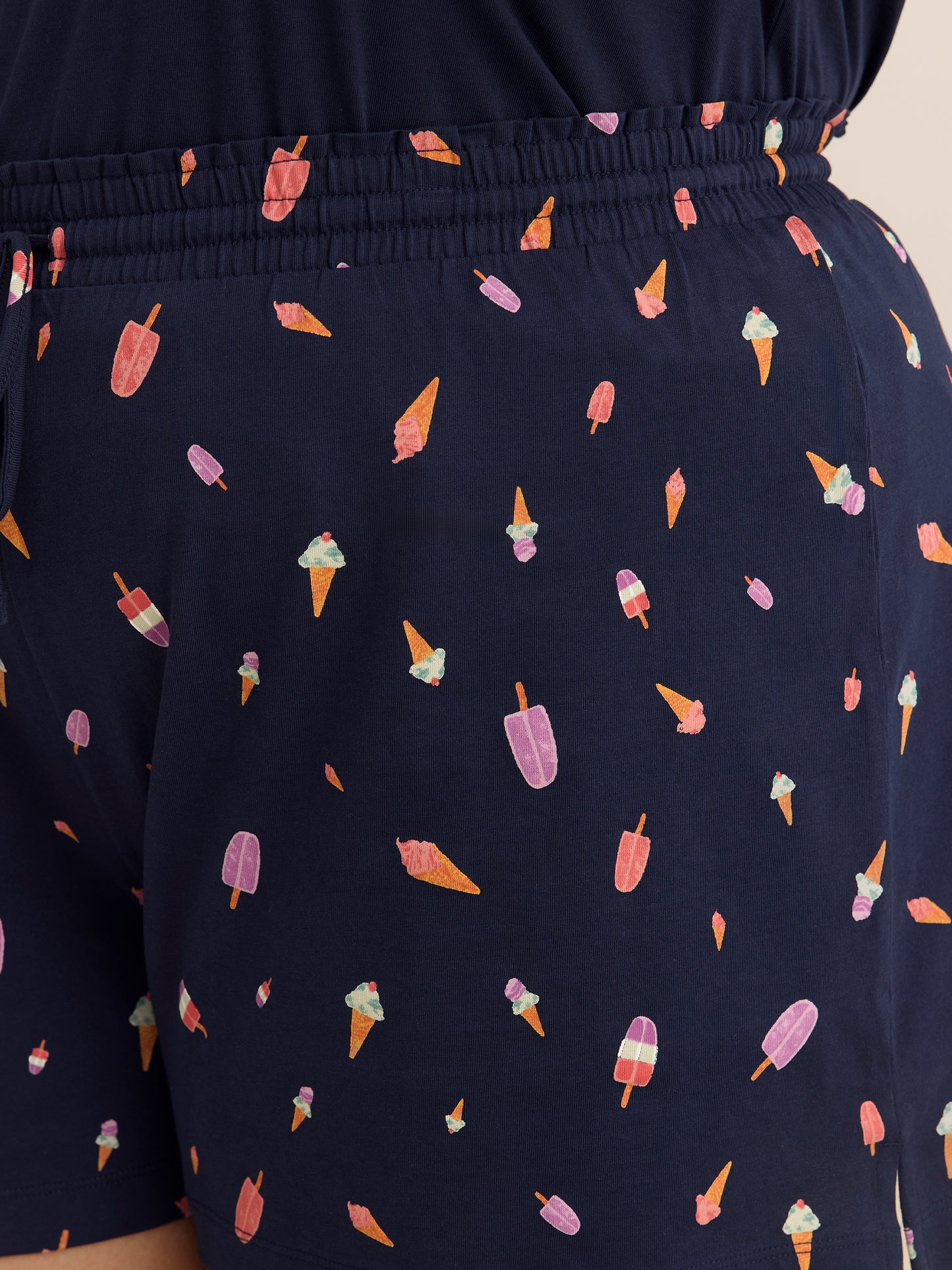 Navy Blue T-Shirt and Boxer Pyjama Set with Ice Cream Print - ti Voglio