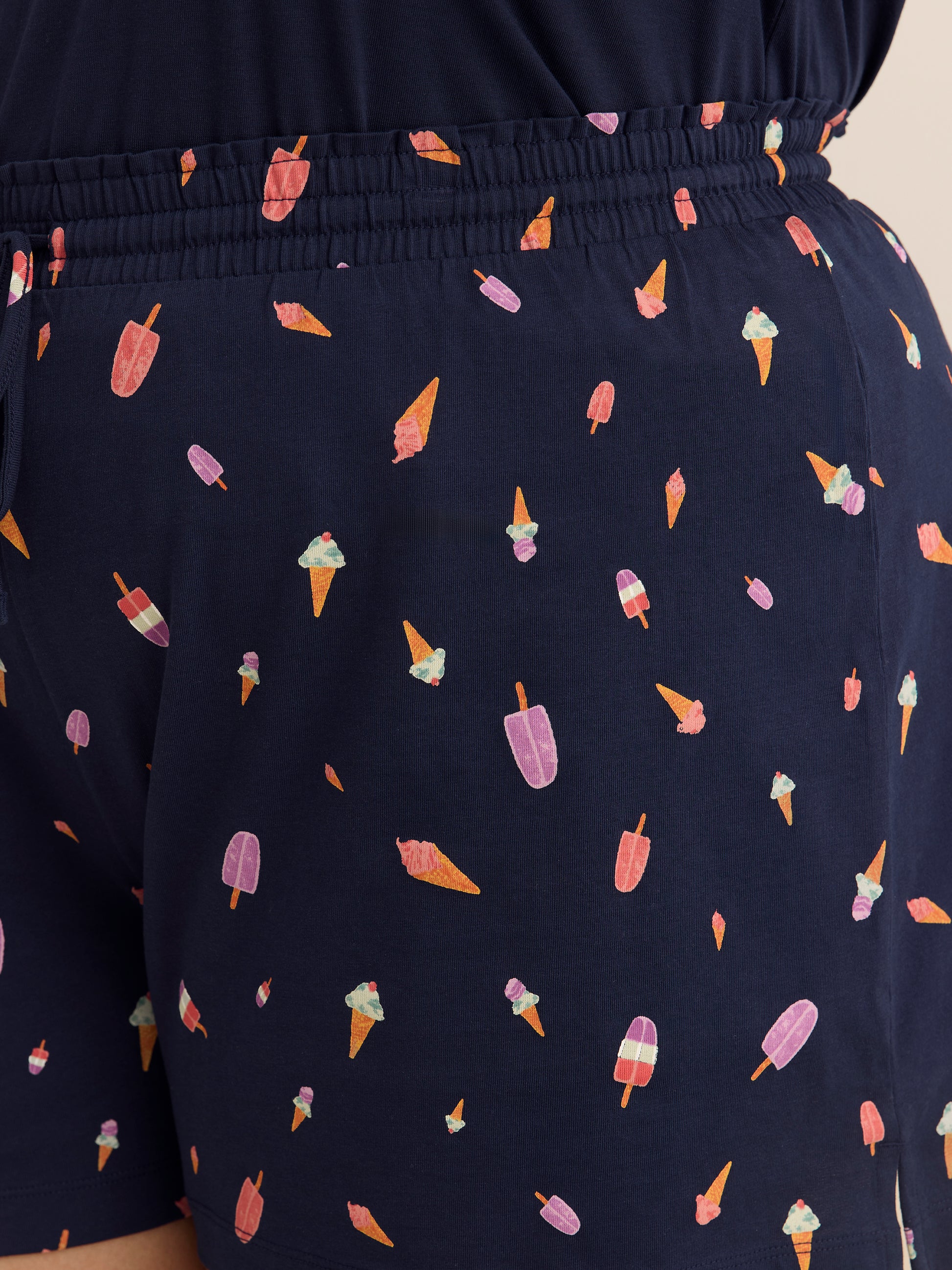 Navy Blue T-Shirt and Boxer Pyjama Set with Ice Cream Print - ti Voglio