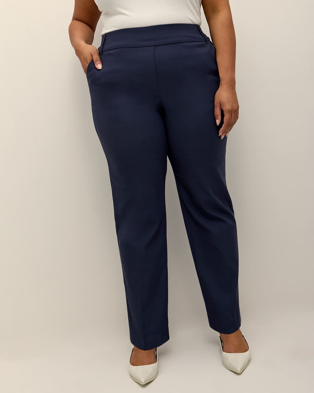Petite, Navy Savvy-Fit Straight-Leg Pant - PENN. Essentials