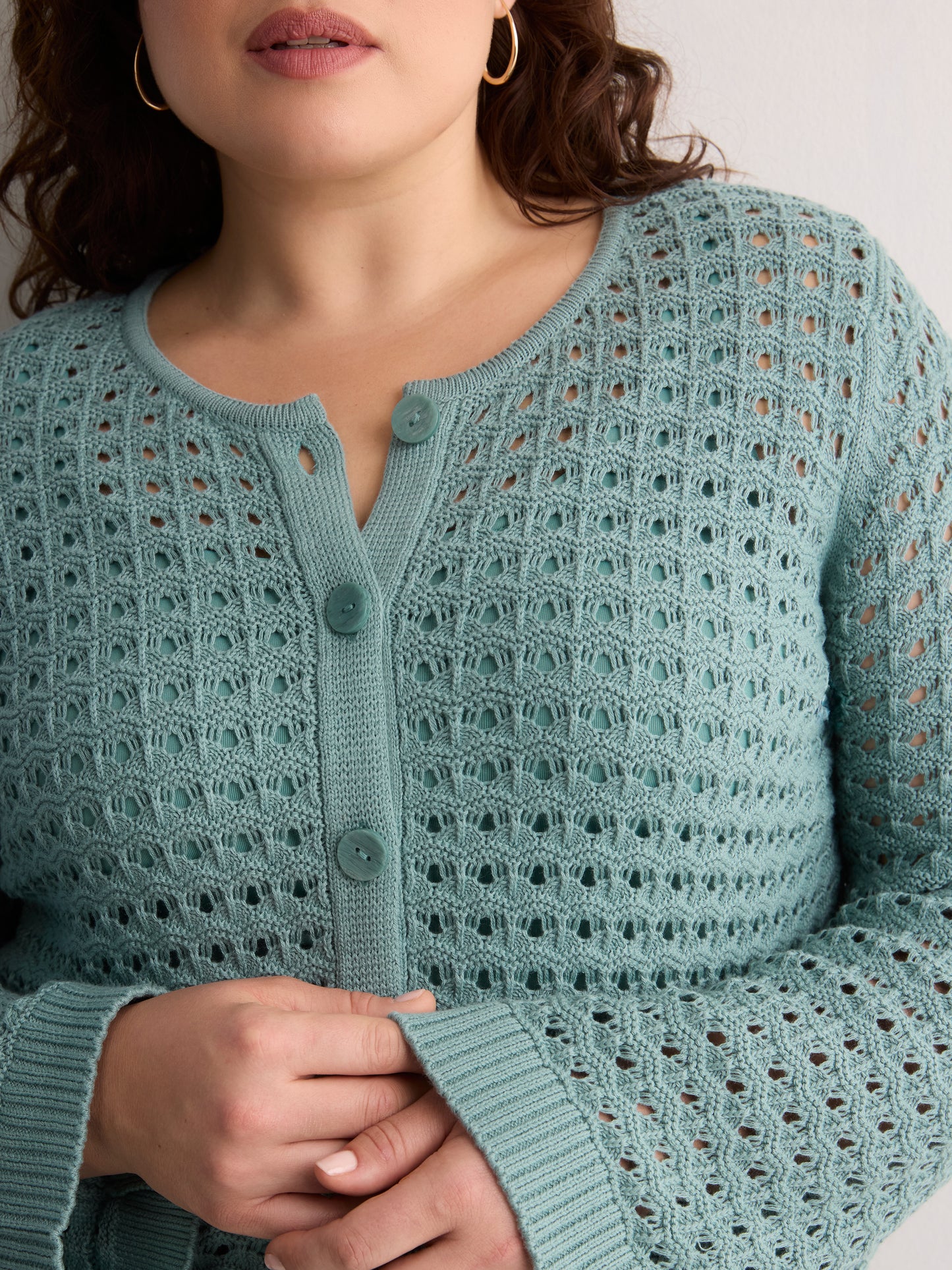 Semi-Fitted Crochet Cardigan with Long Bell Sleeves