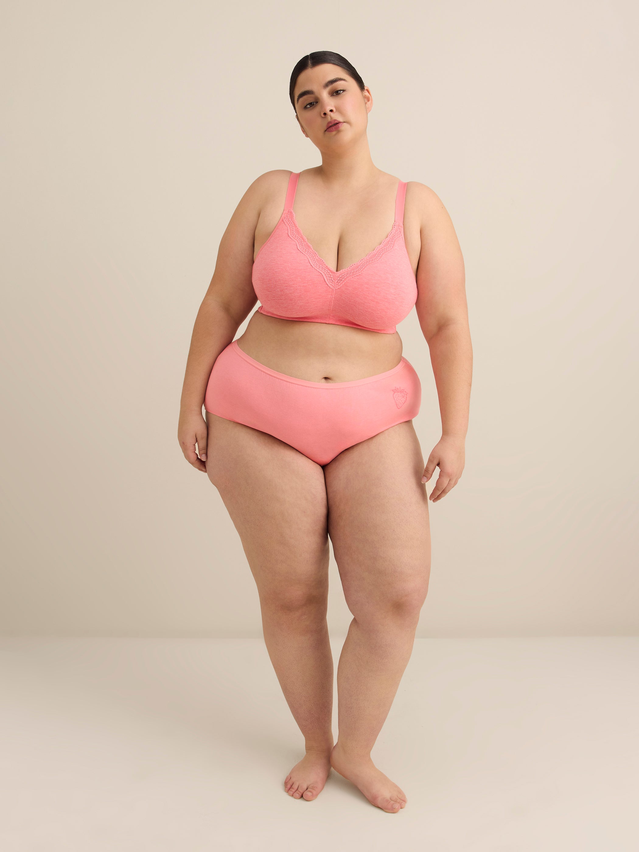 Wireless Heather Pink Cotton Bra with Lace Trim - ti Voglio